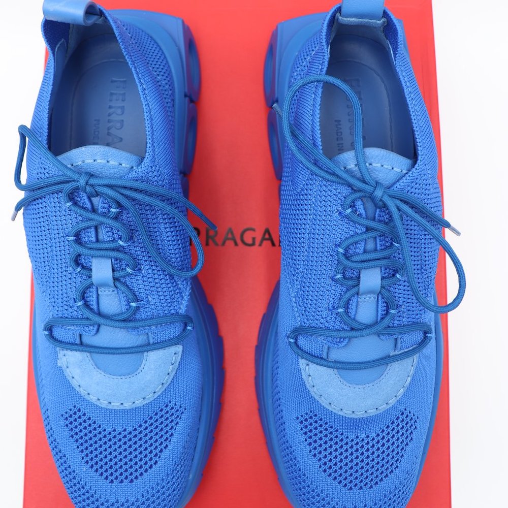 NIB Salvatore Ferragamo Mens Nima Blue Knit Lace-Up Runner Sneakers Shoes - Picture 5 of 12